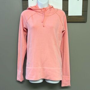 Athleta Bright Salmon Pullover Fitted Hoodie with Drawstrings & Thumb Holes- Med